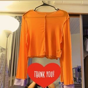 Mesh neon orange long sleeve top